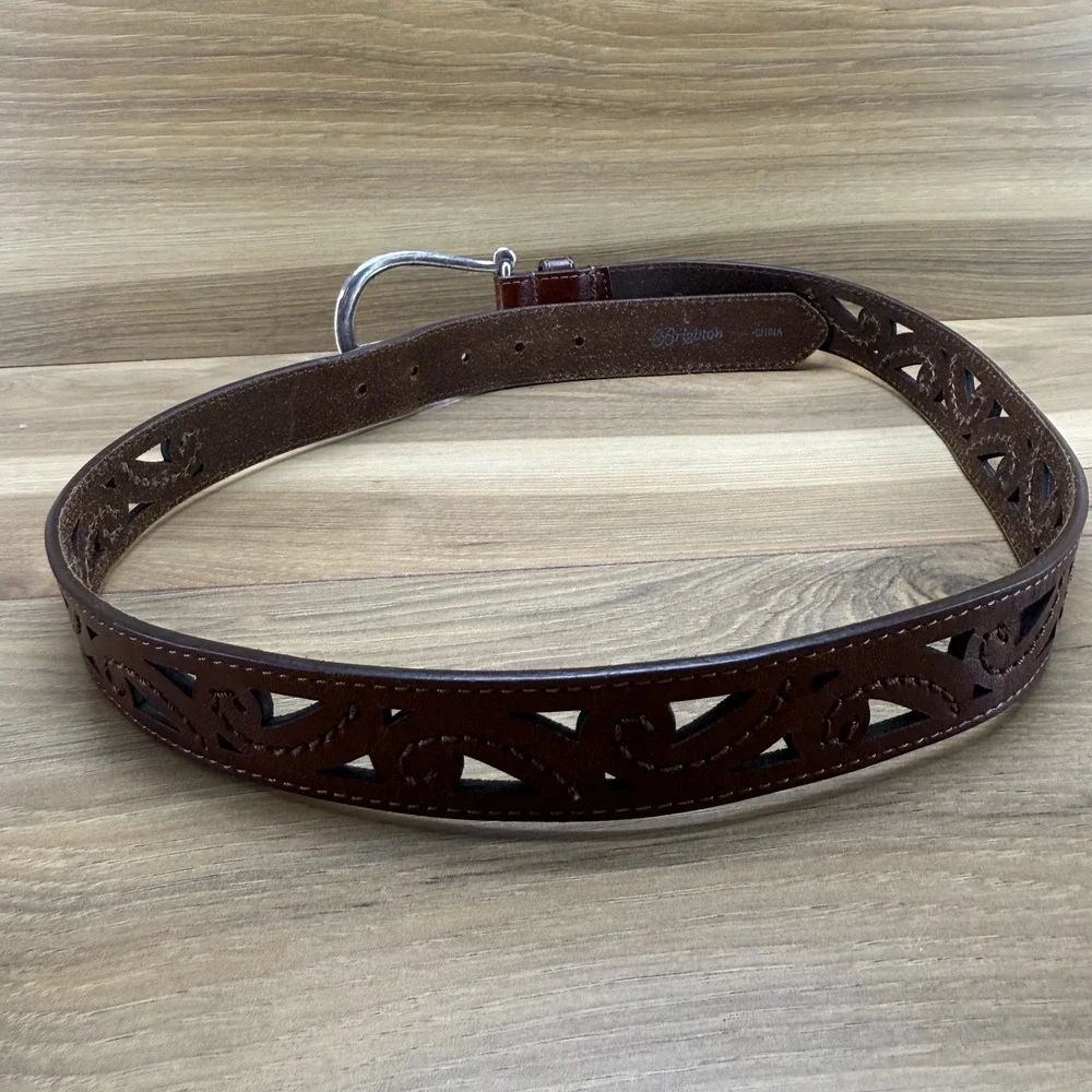 Brighton Womens Belt Small 31 35 Brown Leather Cut Out